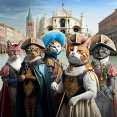 Gordijnen a brigade of cats wearing costumes at the venice carnival © Bishop80