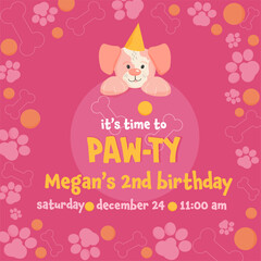 Dog birthday invitation card template. Dog party