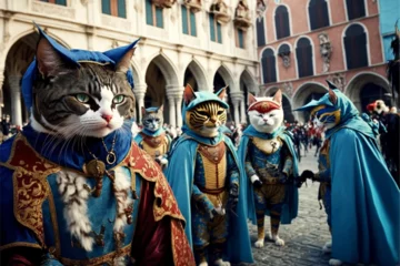 Selbstklebende Fototapeten a brigade of cats wearing costumes at the venice carnival © Bishop80