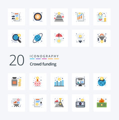 Fototapeta na wymiar 20 Crowdfunding Flat Color icon Pack like global monitor email target message revenue
