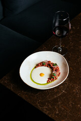 marble beef tartare, restaurant menu