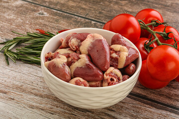 Raw chicken hearts for cooking