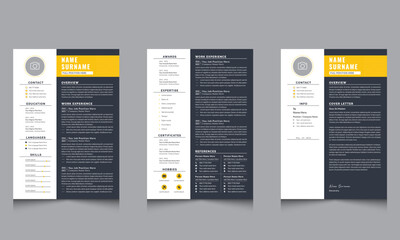 Vector Minimalist Creative Resume Cv Templates Black Sidebar and Yellow Accent 