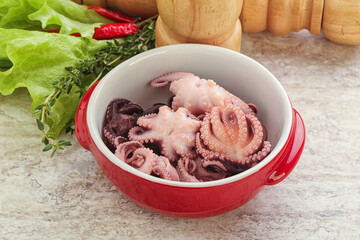 Marinated baby octopus seafood in the bowl