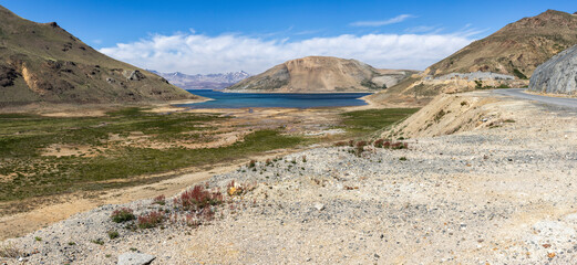 Panorama of the landscape at Laguna del Maule in Chile, South America