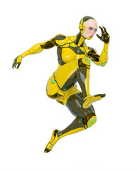 super cyborg girl is jumping fast