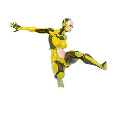 super cyborg girl is jumping like a comic hero