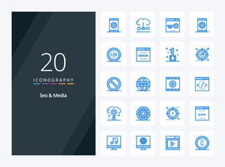 Fototapeta na wymiar 20 Seo Media Blue Color icon for presentation