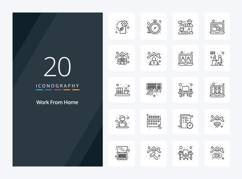 20 Work From Home Outline Icon For Presentation