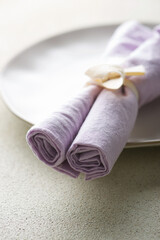 Fototapeta na wymiar View of rolled up linen napkins