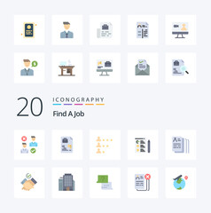 20 Find A Job Flat Color icon Pack like find job search bag job network