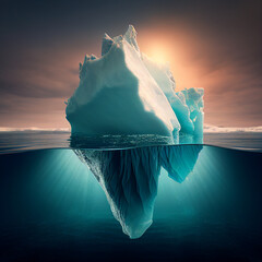 Iceberg in the blue ocean, ice on water, generative ai