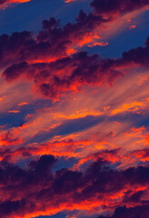 Fototapeta premium Beautiful Dramatic sunset with scary orange sky Generative AI