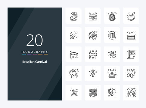 20 Brazilian Carnival Outline icon for presentation