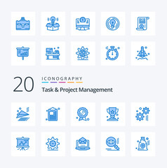 20 Task And Project Management Blue Color icon Pack like graph gear badge engineering winner