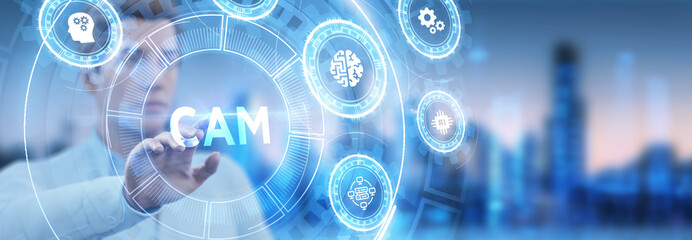 CAM Computer-aided manufacturing industrial technology automation concept.