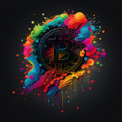 Colorful bitcoin illustration, neon splash