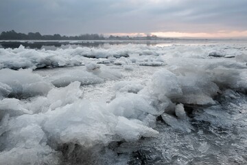 Frozen coast by estuary of Vistula, Sobieszewska Island, Poland