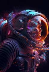 Picture of astronaut - man in suit with transparent helmet, illustration