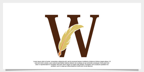 letter w feather logo design with feather pen icon concept