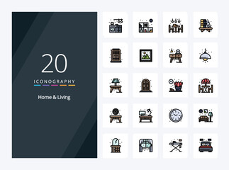 20 Home And Living line Filled icon for presentation