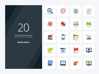 20 Notifications Flat Color icon for presentation