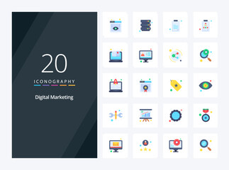20 Digital Marketing Flat Color icon for presentation