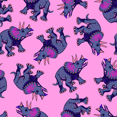 triceratops color pattern on pink background. Vector illustration