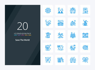 20 Save The World Blue Color icon for presentation