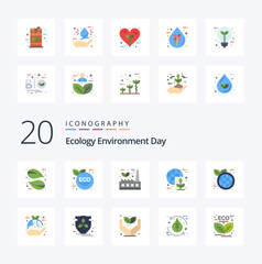20 Ecology Flat Color icon Pack like earth day world doodle green global