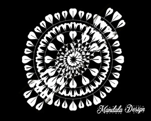  White & Cute black floral, Dark vintage template background design mandala, without colour.