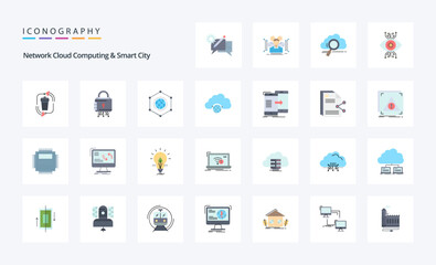 25 Network Cloud Computing And Smart City Flat color icon pack