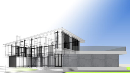 Fototapeta na wymiar Modern house concept 3d rendering 