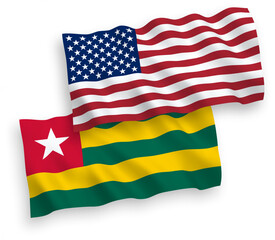 Flags of Togolese Republic and America on a white background