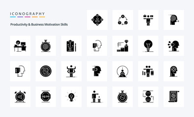 25 Productivity And Business Motivation Skills Solid Glyph icon pack