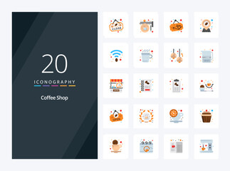 20 Coffee Shop Flat Color icon for presentation