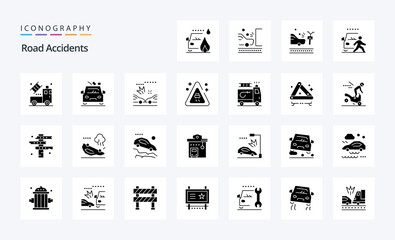 25 Road Accidents Solid Glyph icon pack