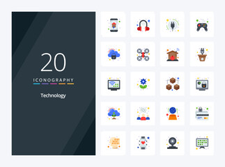Fototapeta na wymiar 20 Technology Flat Color icon for presentation