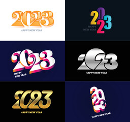 Big Set of 2023 Happy New Year logo text design 2023 number design template