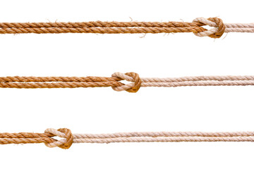 Three rough ropes with reef knot set. Png isolated with transparency - 555196258