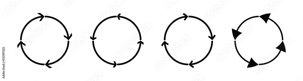 Poster black color circular lines collection set. black circle with a combination of arrows isolated on whi