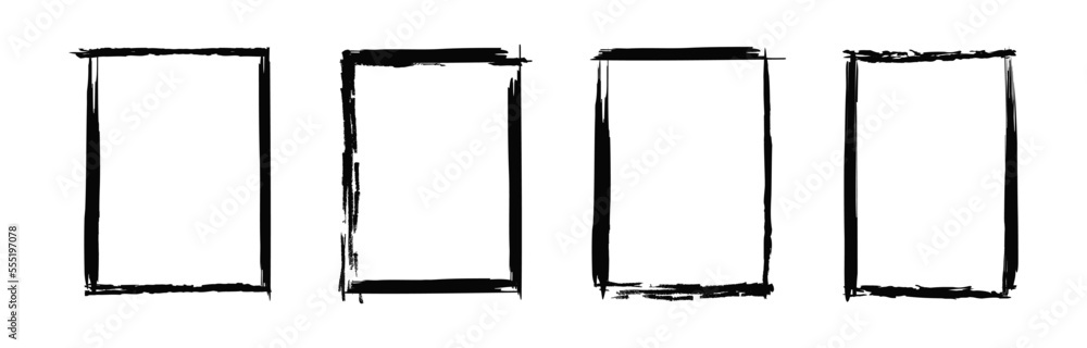 Poster set collection of square frames. black frames with brush strokes isolated on white background. vecto