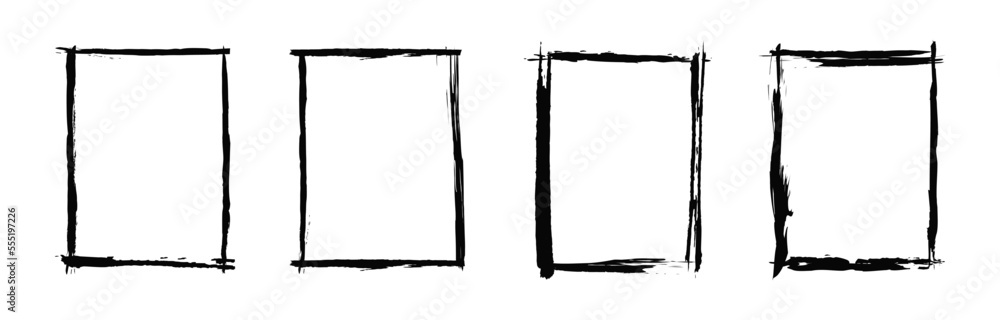 Poster set collection of square frames. black frames with brush strokes isolated on white background.