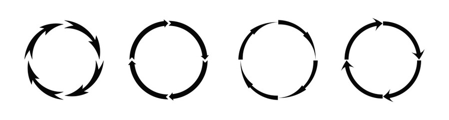 Black color circular lines collection set. Black circle with a combination of arrows isolated on white background. Vector, 2023