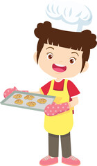 Cooking children girl Little kid making delicious food professional chef