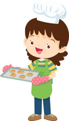 Cooking children girl Little kid making delicious food professional chef