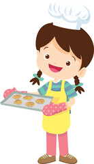 Cooking children girl Little kid making delicious food professional chef