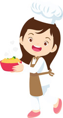 Cooking children girl Little kid making delicious food professional chef
