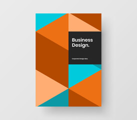 Trendy company brochure A4 design vector illustration. Colorful geometric shapes handbill template.