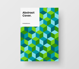 Bright booklet A4 vector design illustration. Multicolored geometric hexagons leaflet template.